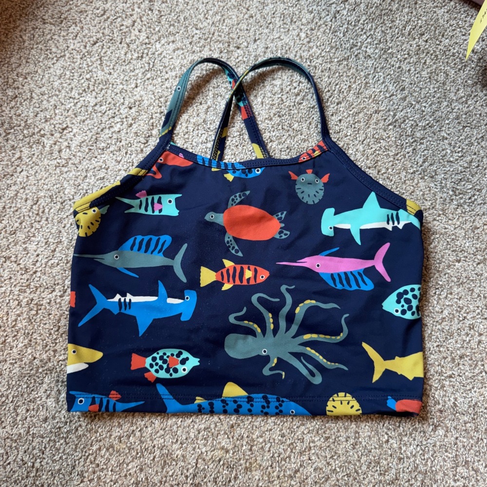 Hanna Andersson Girls Size 10 Sea Life Shark Octopus Navy Tankini Swim Top